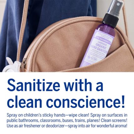 Dr. Bronner's Lavender Hand Sanitiser with words sanitise with conscience