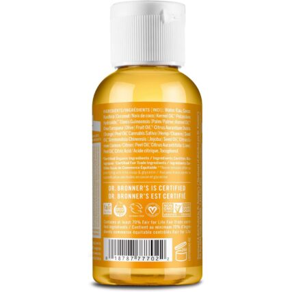 Dr. Bronner's organic castile soap Citrus 59ml rear of bottle