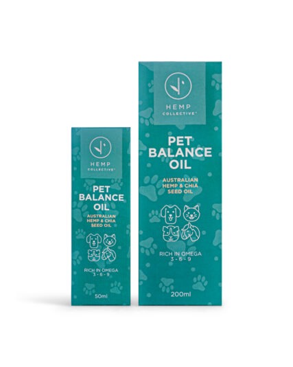 Hemp Collective Pet Balance Oil Packaging for 50ml and 20ml on white background