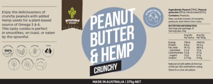 Grounded - Peanut Butter and Hemp Spread Crunchy 375g