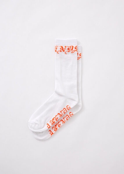 Afends reborn hemp crew socks in white and orange