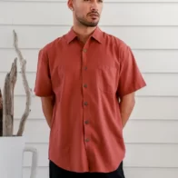 Braintree - Mens Hemp Rayon Short  Sleeve Shirt - Rust