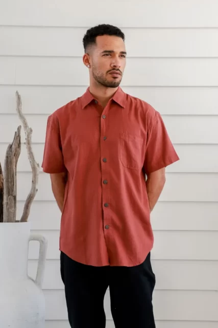 Braintree - Mens Hemp Rayon Short  Sleeve Shirt - Rust