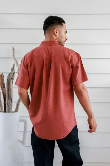 Braintree - Mens Hemp Rayon Short  Sleeve Shirt - Rust - Image 2