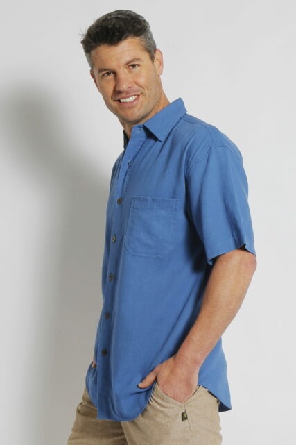 Braintree - Mens Hemp Rayon Short  Sleeve Shirt - Blue