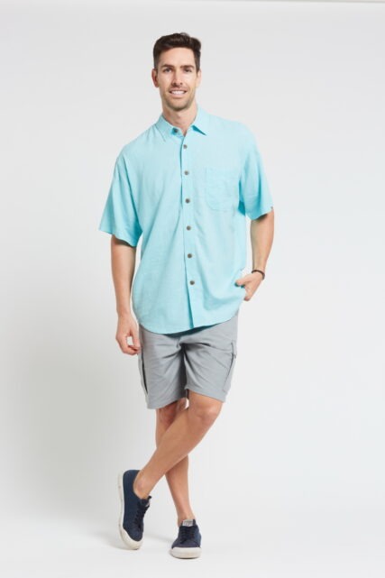 Braintree - Mens Hemp Rayon Short  Sleeve Shirt - Aqua