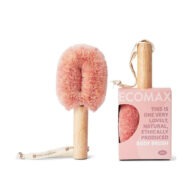 Ecomax Pink spa body brush and packaging on white background