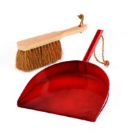 ECOMAX Metal Dustpan Red and Dust Brush on white background