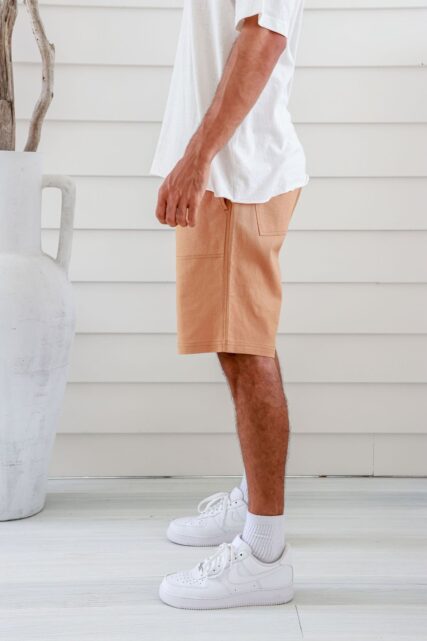 Braintree Mens Premium Hemp Elastic Shorts on man Almond