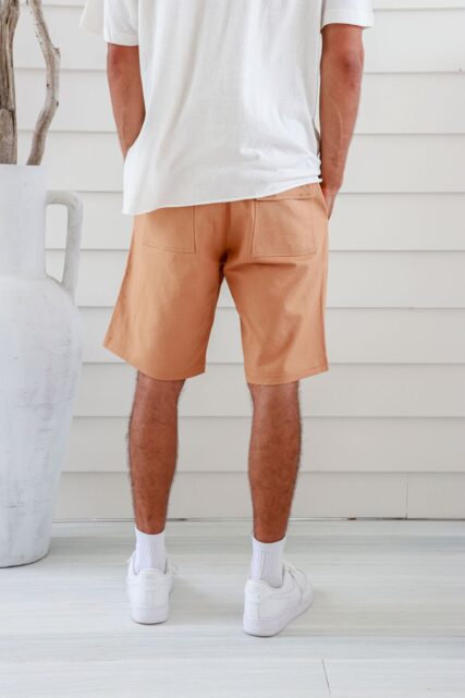 Braintree Mens Premium Hemp Elastic Shorts on man Almond