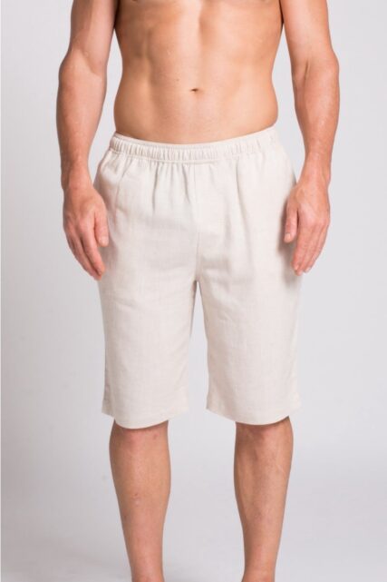 Braintree mens hemp bamboo elastic waist shorts natural on man with white background