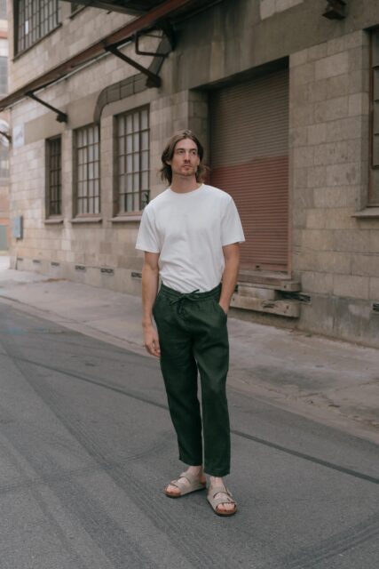Hemp clothing Australia Heritage pants on male model