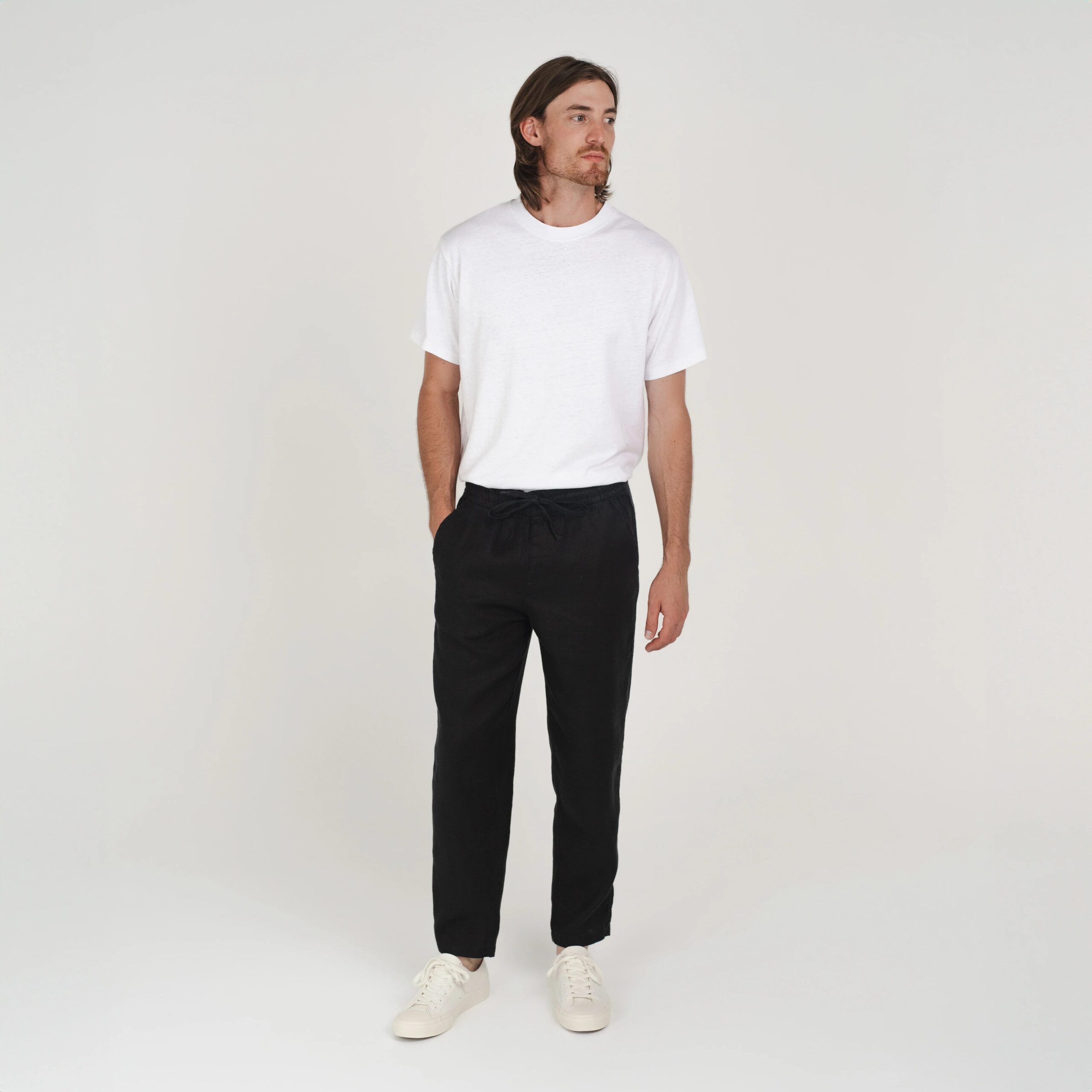 Man wearing hemp clothing Australia heritage pants in Black