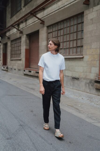 Hemp clothing Australia Heritage pants on male model
