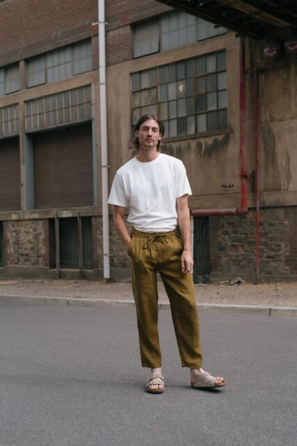 Hemp clothing Australia Heritage pants on male model