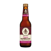 Happy Hippie kombucha bottle on white background - passionfruit Flavour