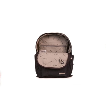 Sativa small hemp backpack Grey on white background. Bag open