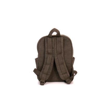 Sativa small hemp backpack Khaki on white background. Rear of backpack