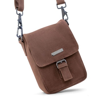 Sativa Eco Gorgeous Jensen Hemp Bag on White Background - Dark Brown Hanging