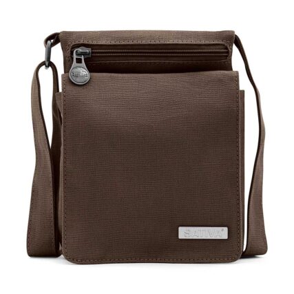 Sativa metro Hemp Travel Shoulder Bag dark brown on white background