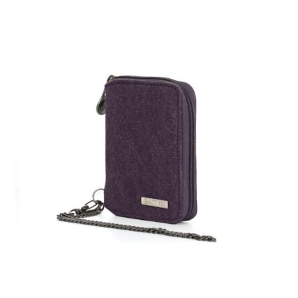 Sativa chain wallet on white background - plum front side