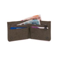 Sativa Slim hemp flat wallet on white background - Khaki open Wallet