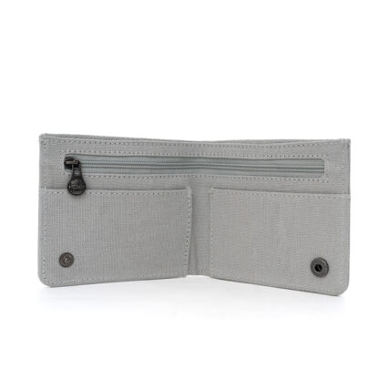Sativa Slim hemp flat wallet on white background - Light Grey Open wallet