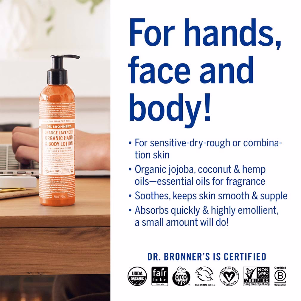 Dr. Bronner's Organic Hand & Body Lotion Orange Lavender 237ml