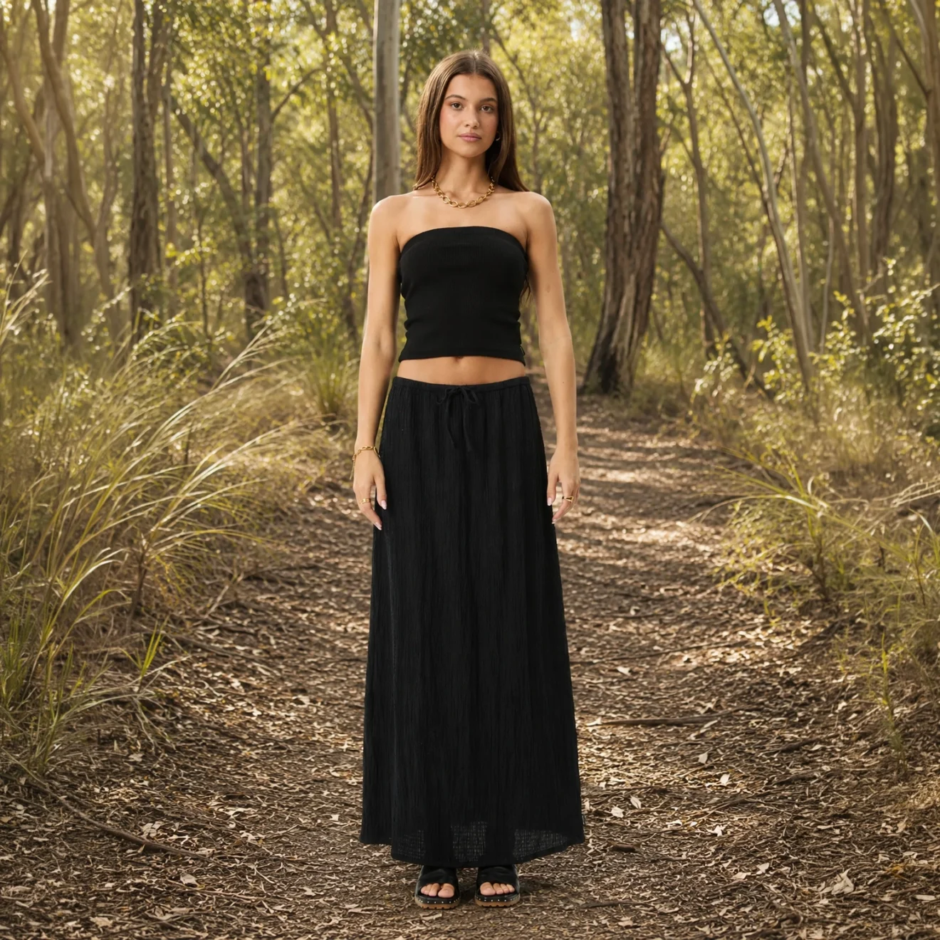 Afends - Focus Seersucker Maxi Skirt Black - Image 14