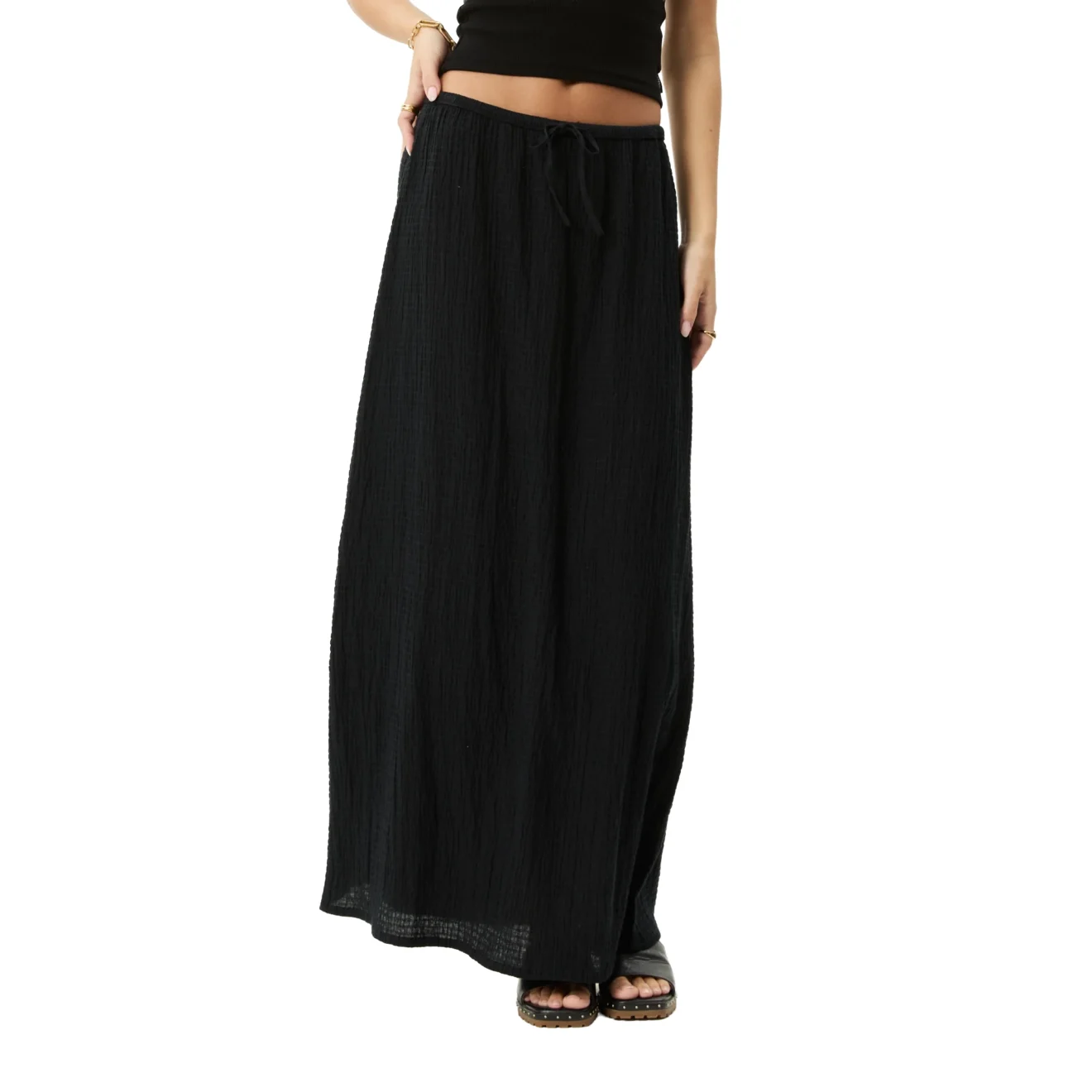 Afends - Focus Seersucker Maxi Skirt Black - Image 7