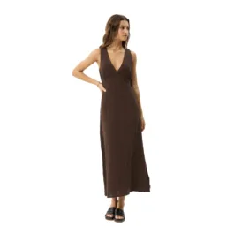 Afends Tully Hemp seersucker maxi dress with relaxed fit front view