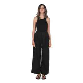 Front view of black Hemp tailored pants with wide-leg natural fibre design