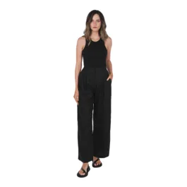 Front view of black Hemp tailored pants with wide-leg natural fibre design