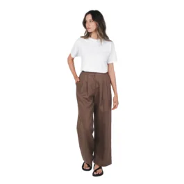 Front view of pinecone Hemp tailored pants with wide-leg natural fibre design