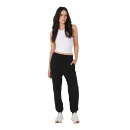 Women’s Hemp track pants in black brushed fleece front product view