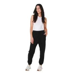 Women’s Hemp track pants in black brushed fleece front product view