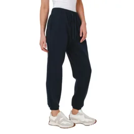 Side angle of navy Hemp fleece track pants with organic cotton fabric