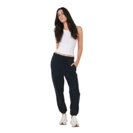 Women’s Hemp track pants in navy brushed fleece front product view