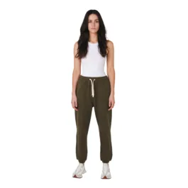 Women’s Hemp track pants in olive brushed fleece front product view