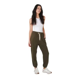 Women’s Hemp track pants in olive brushed fleece front product view