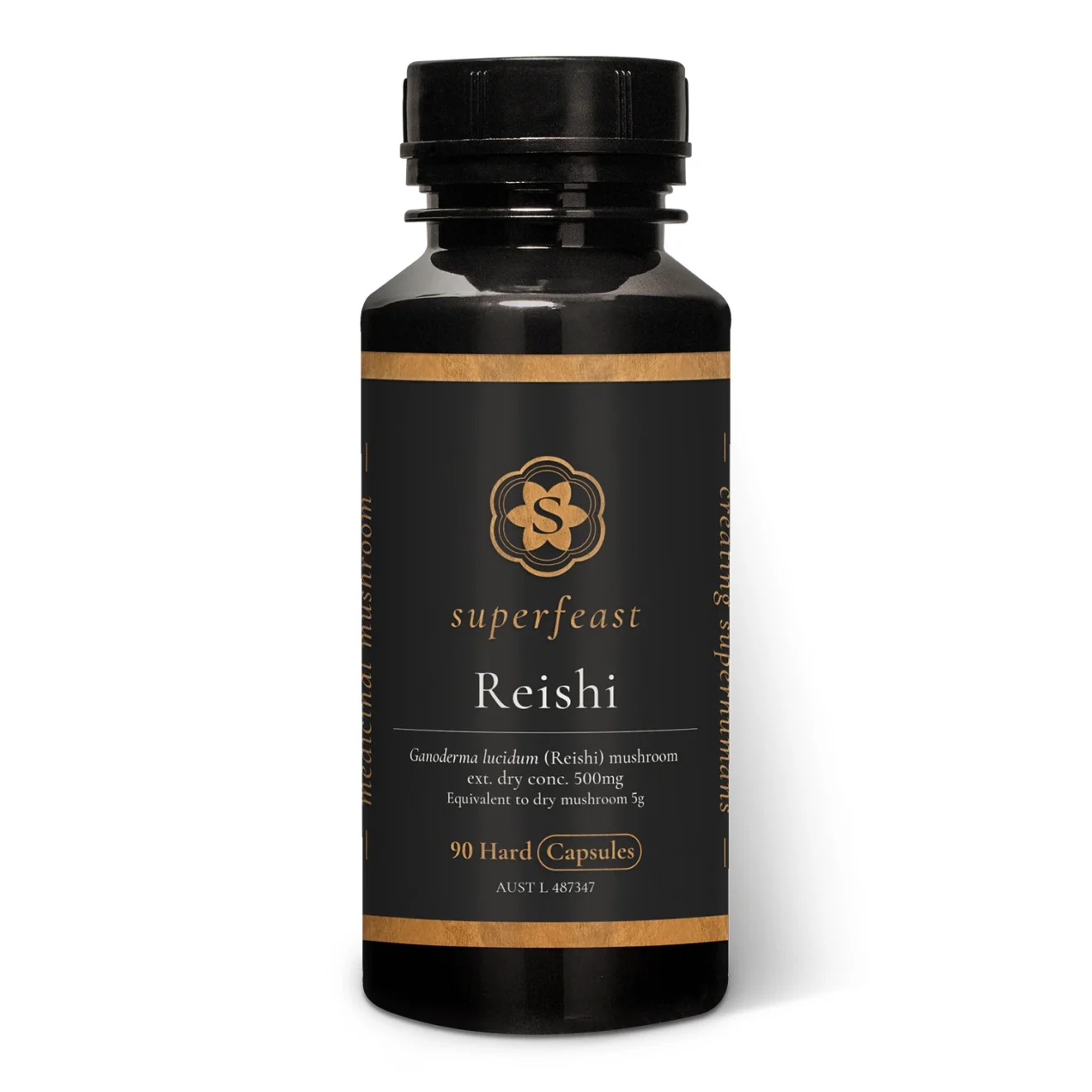 Front view of Superfeast Reishi Capsules natural mushroom wellness supplement