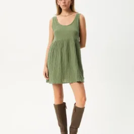 Afends Focus Jesse Seersucker Mini Dress Oil Green