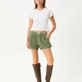 Afends Focus Seersucker Boxer Short Oil Green