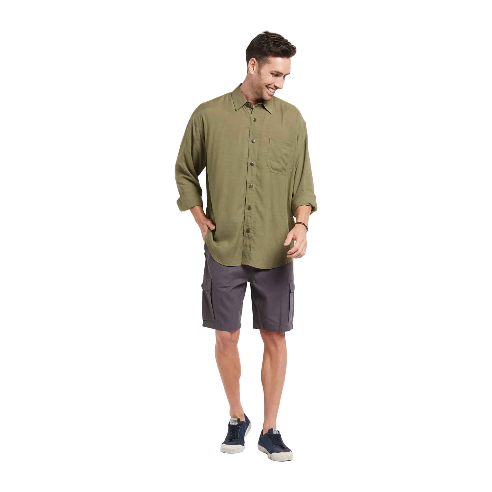 Braintree - Mens Hemp Rayon Long Sleeve Shirt Khaki