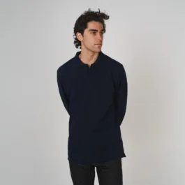 Hemp Clothing Australia Mens Polo Top Long Sleeve Navy back