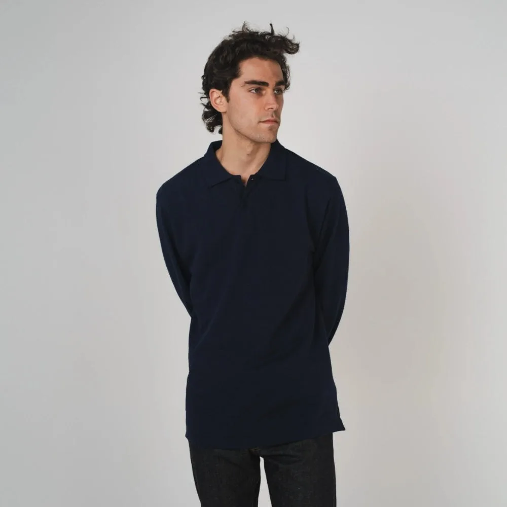 Hemp Clothing Australia Mens Polo Top Long Sleeve Navy back
