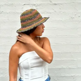 Spicysols - Crochet Hemp Hat Pink Purple Stripe