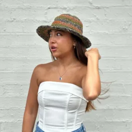 Spicysols - Crochet Hemp Hat Pink Purple Stripe