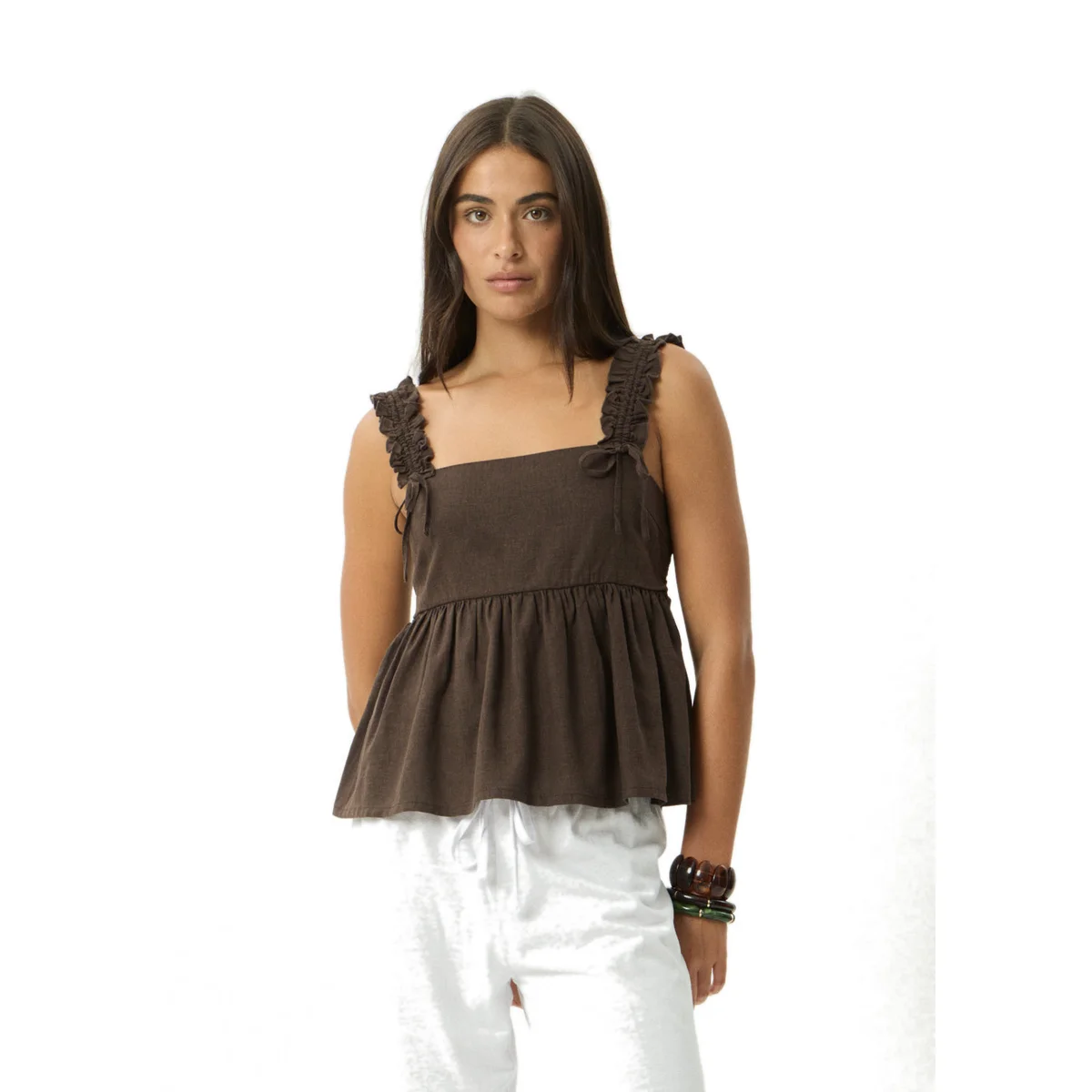 Afends Rue Hemp Top in Coffee