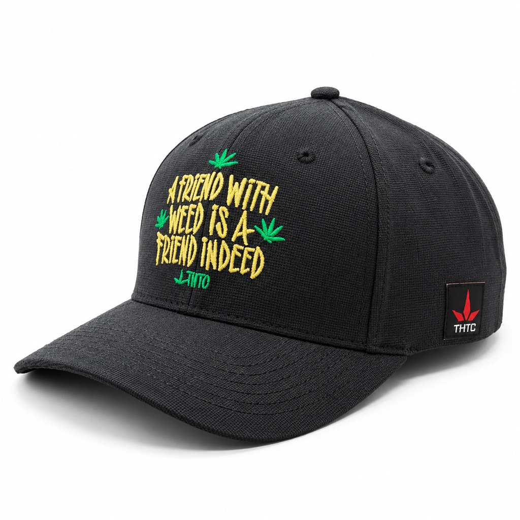 THTC - A Friend With Weed Embroidered Organic Hemp Cap Black